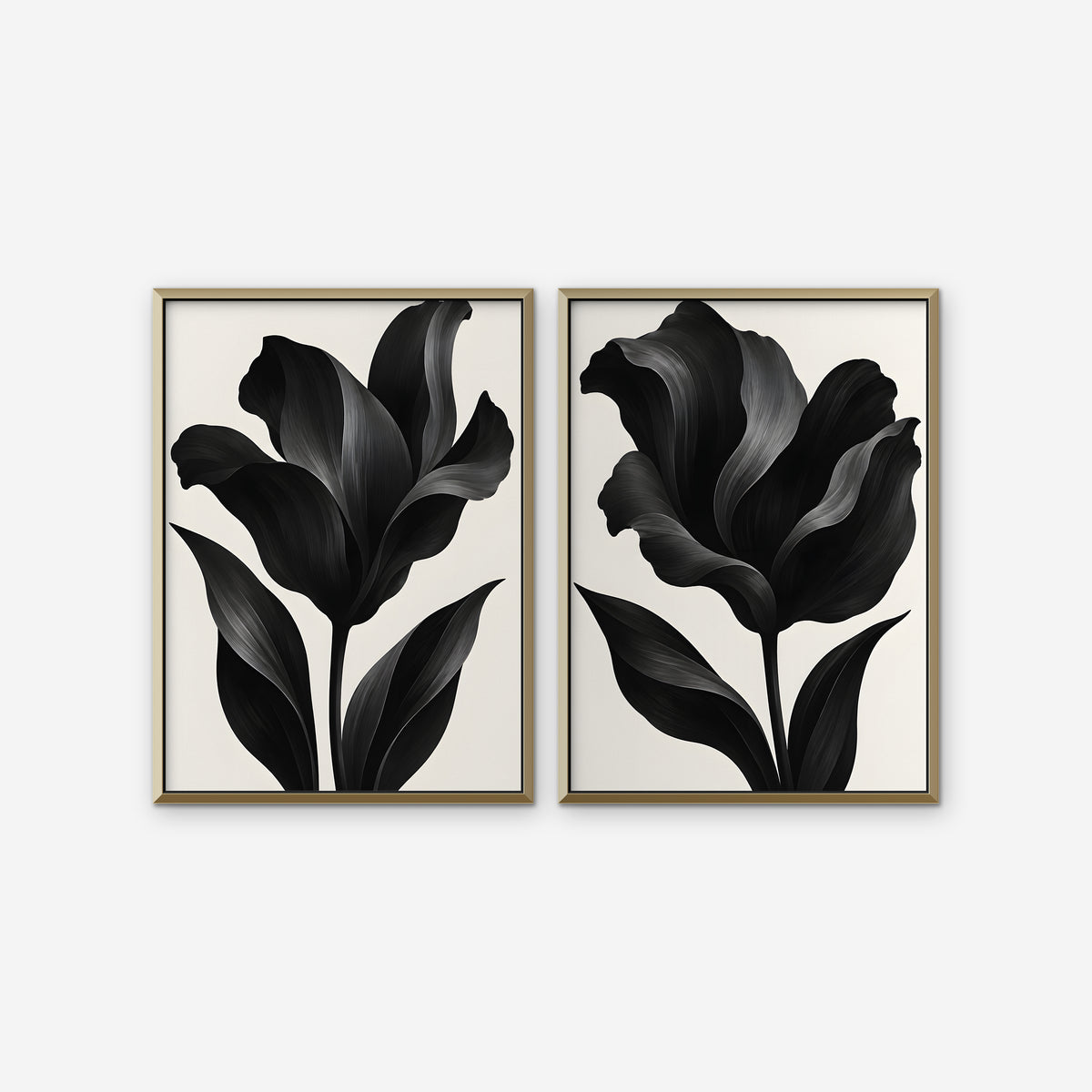 Black Tulips Canvas Art - Set of 2 – Gold Floating Frame on white background