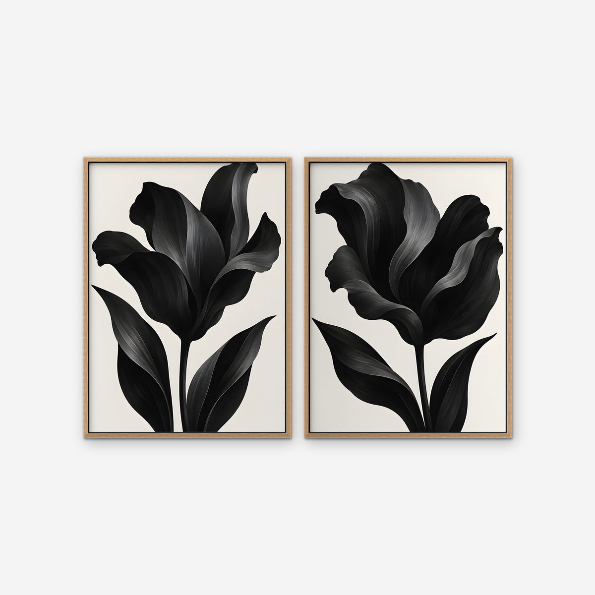 Black Tulips Canvas Art - Set of 2 – Oak Floating Frame on white background