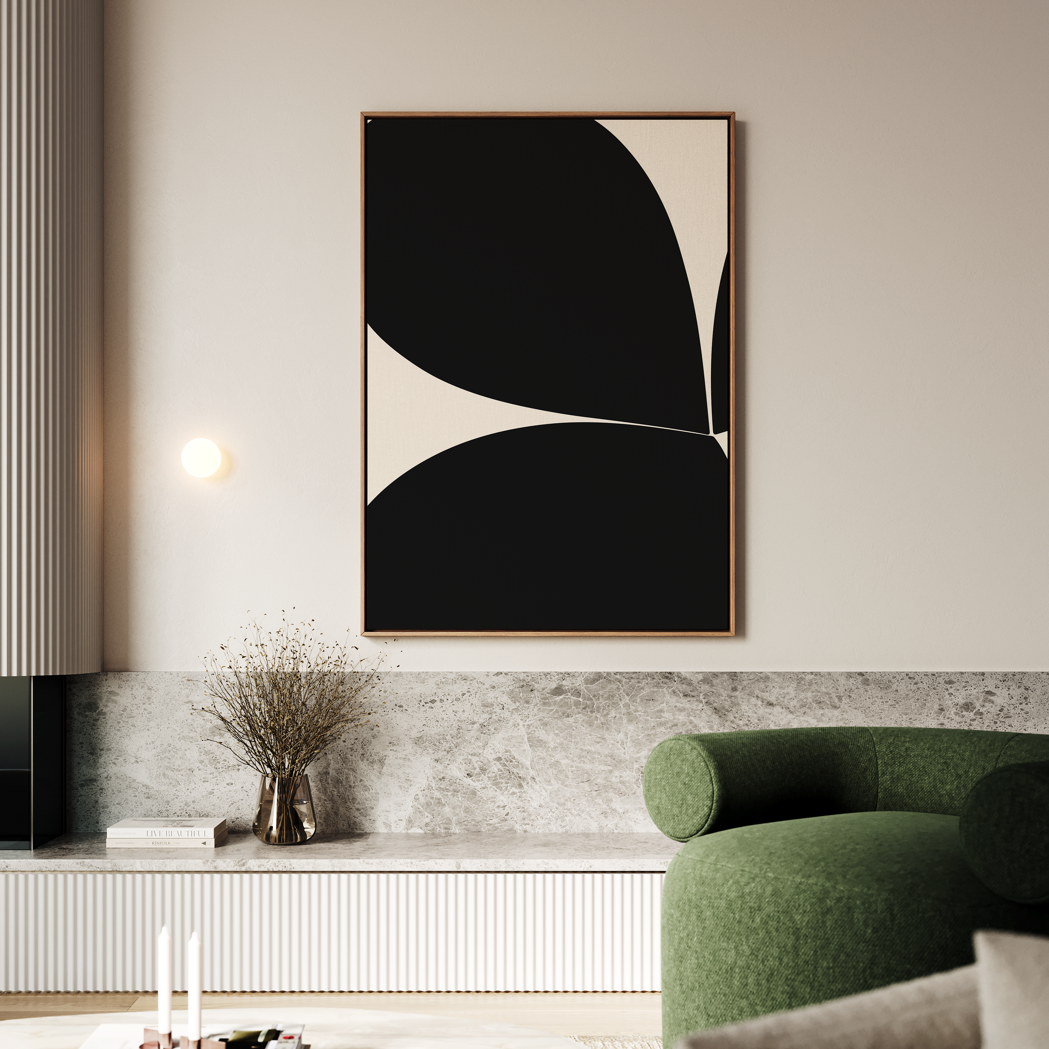 Shadow Fern Whisper – black botanical canvas wall art print by Aspire Prints