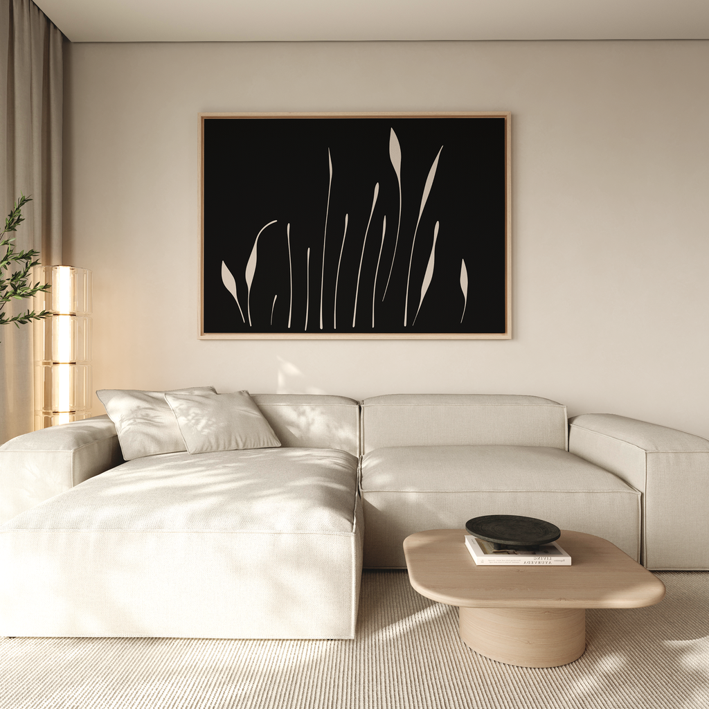 Whispers in Bloom – black botanical canvas wall art print by Aspire Prints