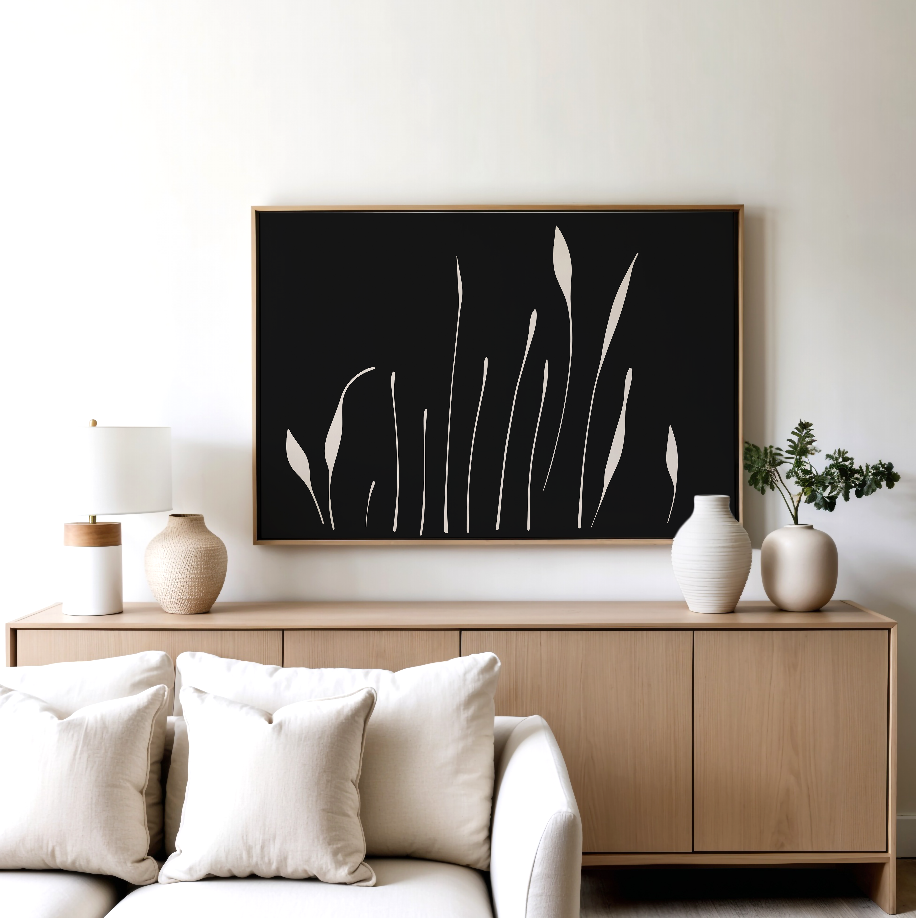 Whispers in Bloom – black botanical canvas wall art print by Aspire Prints