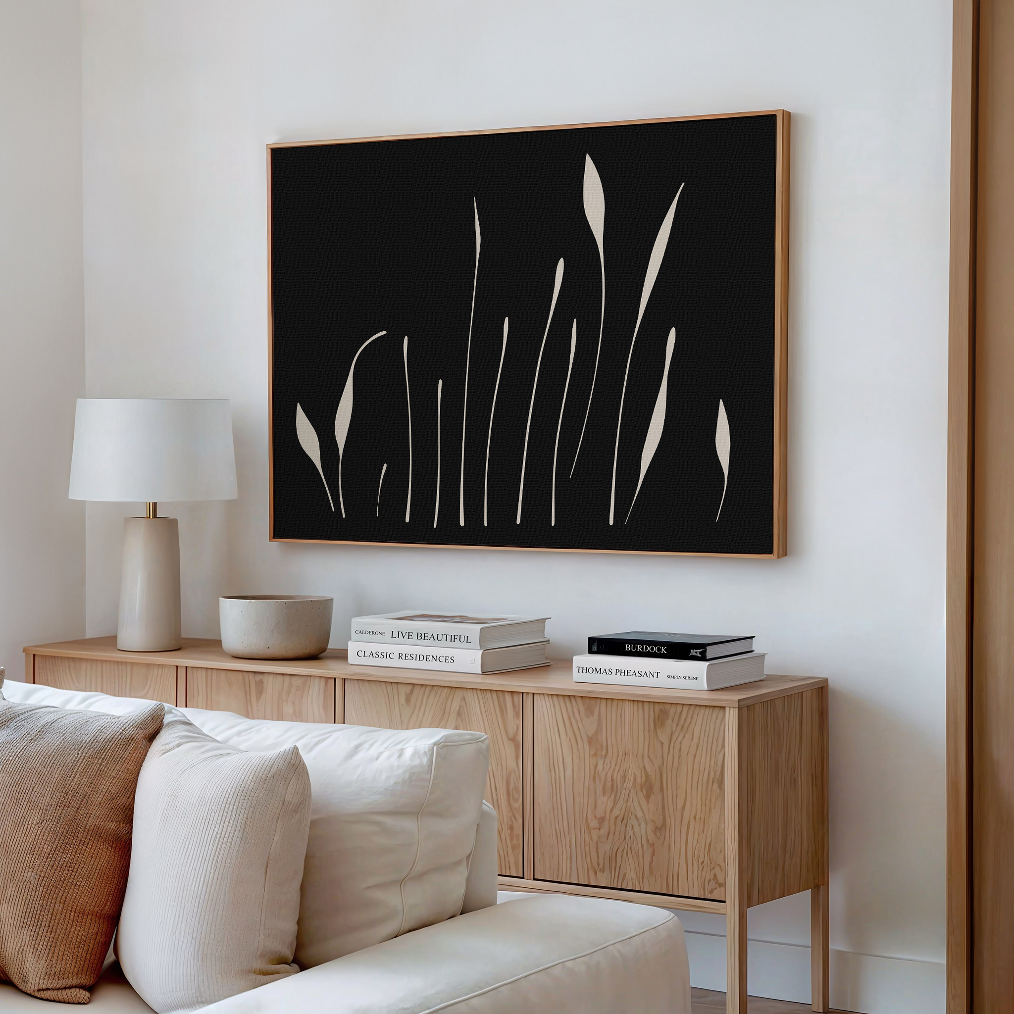 Whispers in Bloom – black botanical canvas wall art print by Aspire Prints