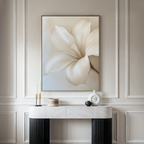 Whispering Petal – beige and white botanical canvas wall art print by Aspire Prints