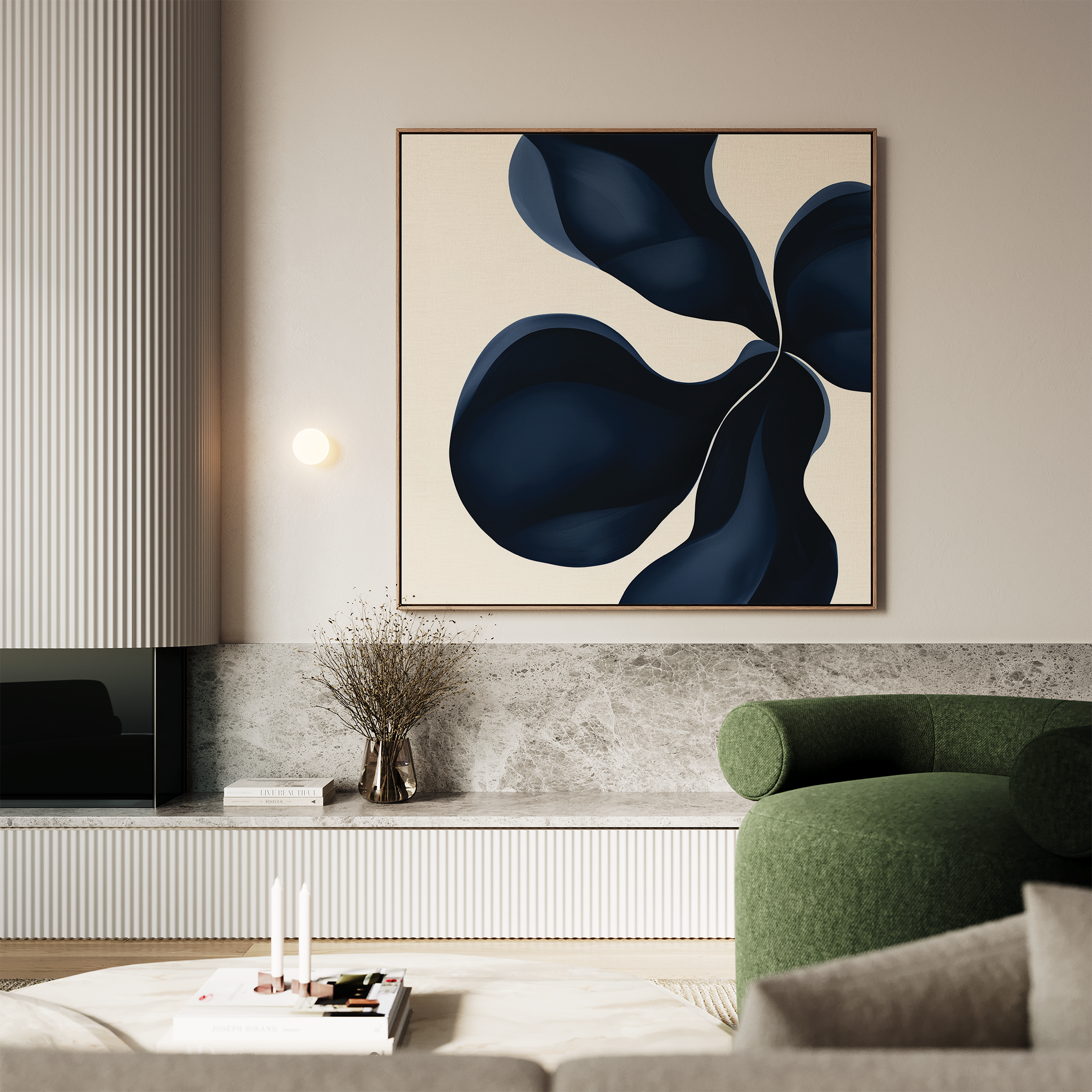 Sapphire Bloom in Stillness – blue botanical canvas wall art print by Aspire Prints