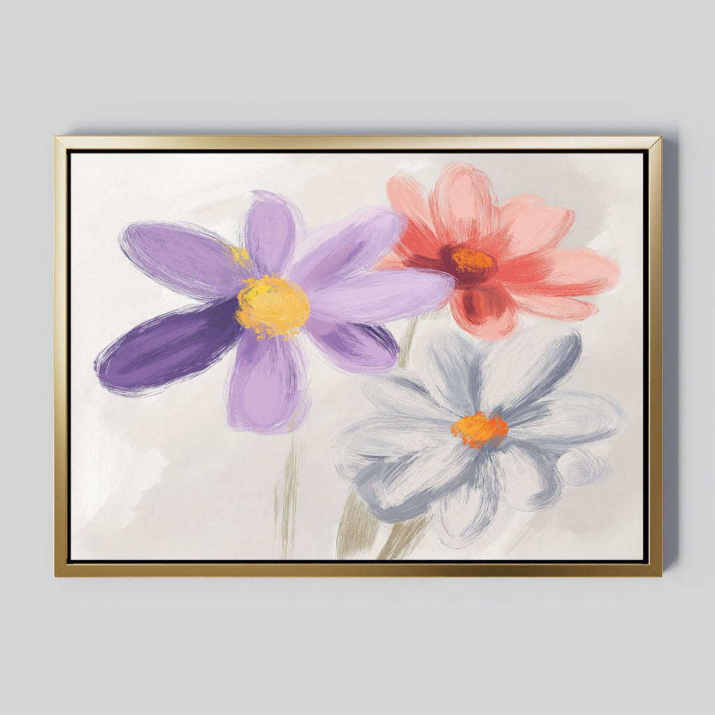 Petals in Three Movements – multicolour botanical canvas wall art print by Aspire Prints