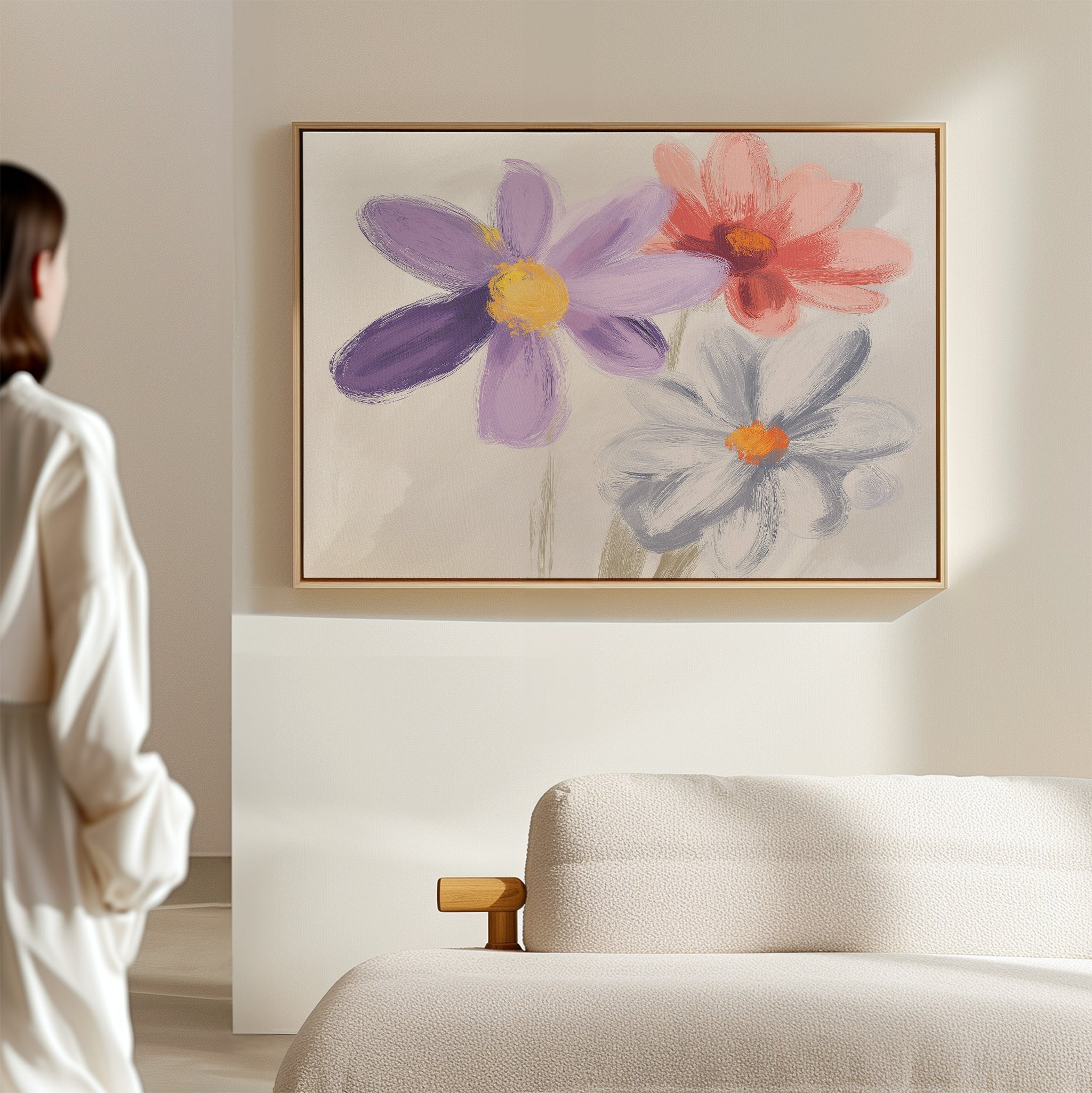 Petals in Three Movements – multicolour botanical canvas wall art print by Aspire Prints