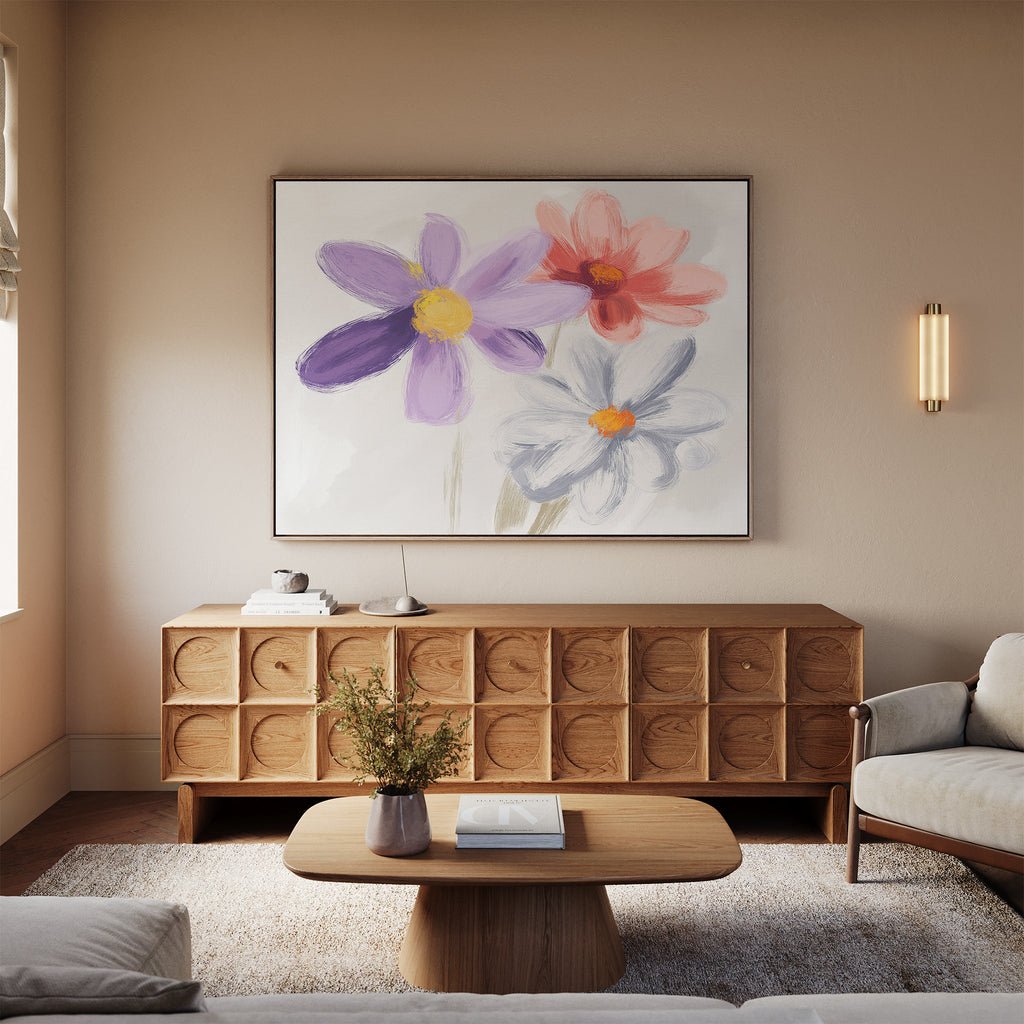 Petals in Three Movements – multicolour botanical canvas wall art print by Aspire Prints