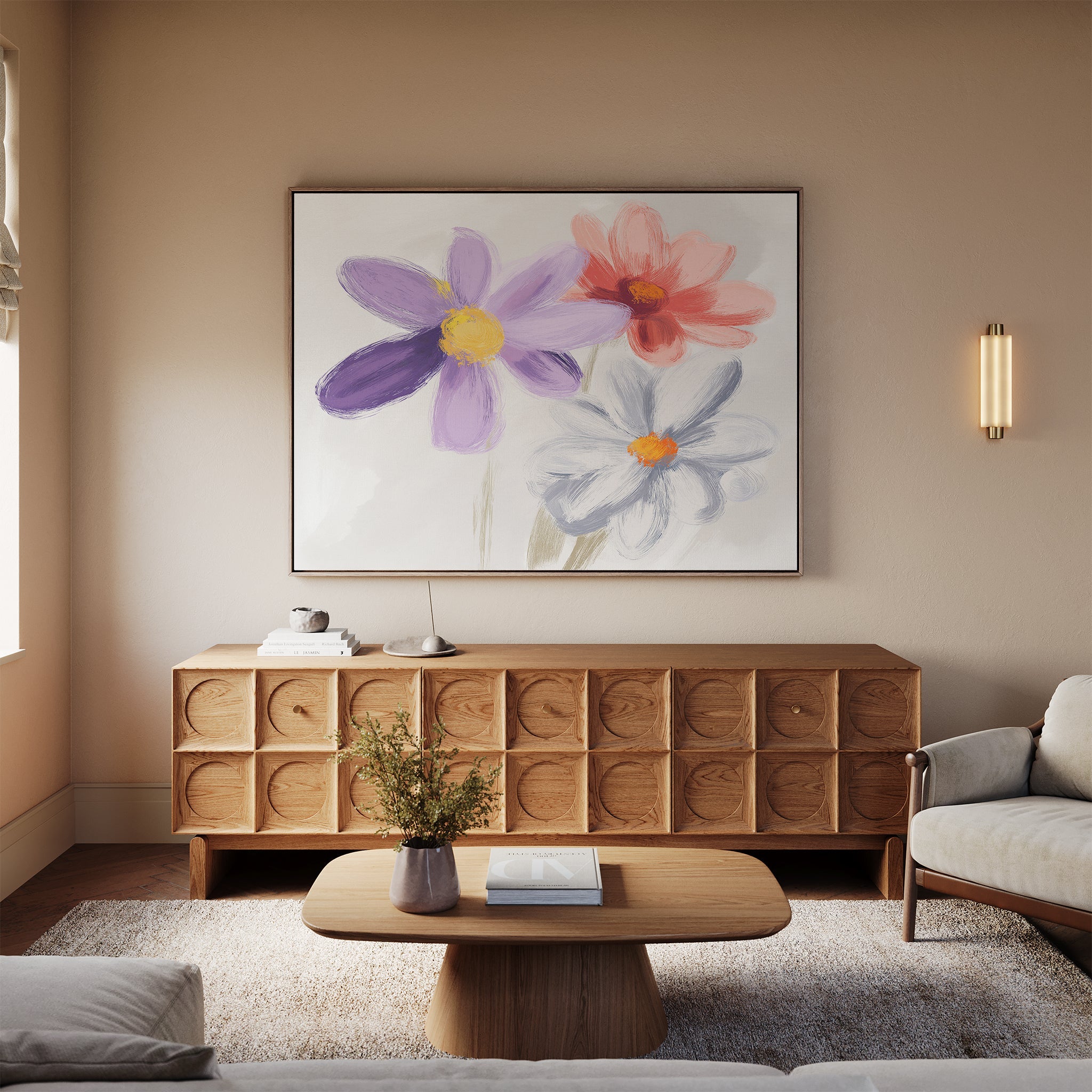 Petals in Three Movements – multicolour botanical canvas wall art print by Aspire Prints