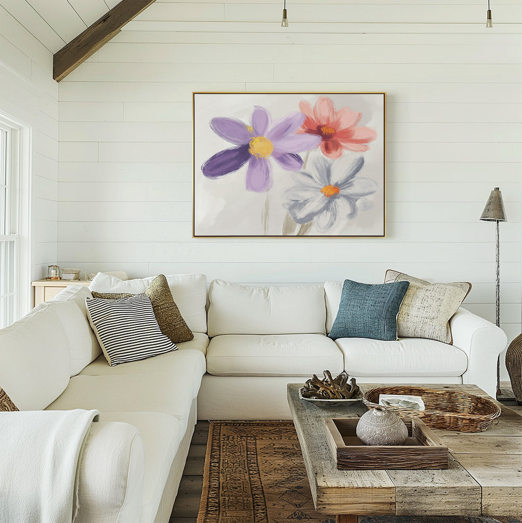 Petals in Three Movements – multicolour botanical canvas wall art print by Aspire Prints