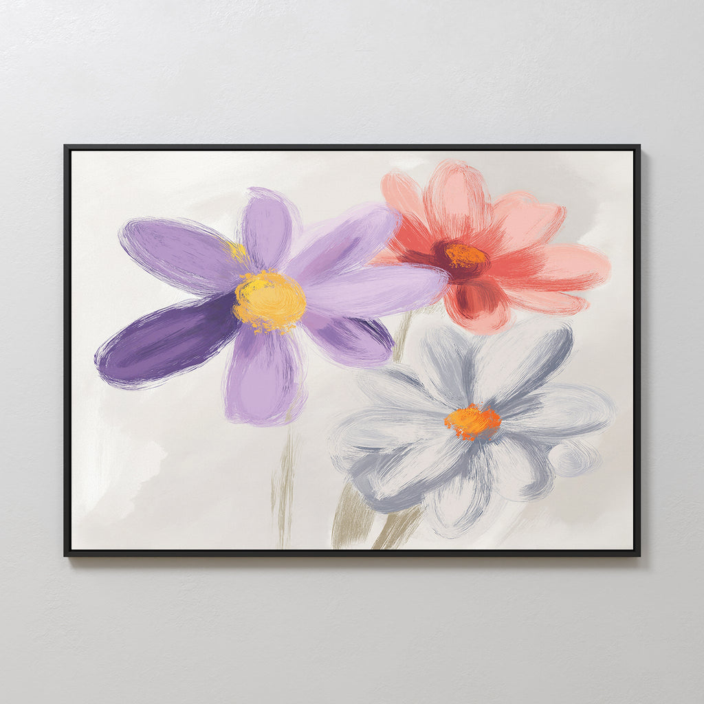 Petals in Three Movements – multicolour botanical canvas wall art print by Aspire Prints