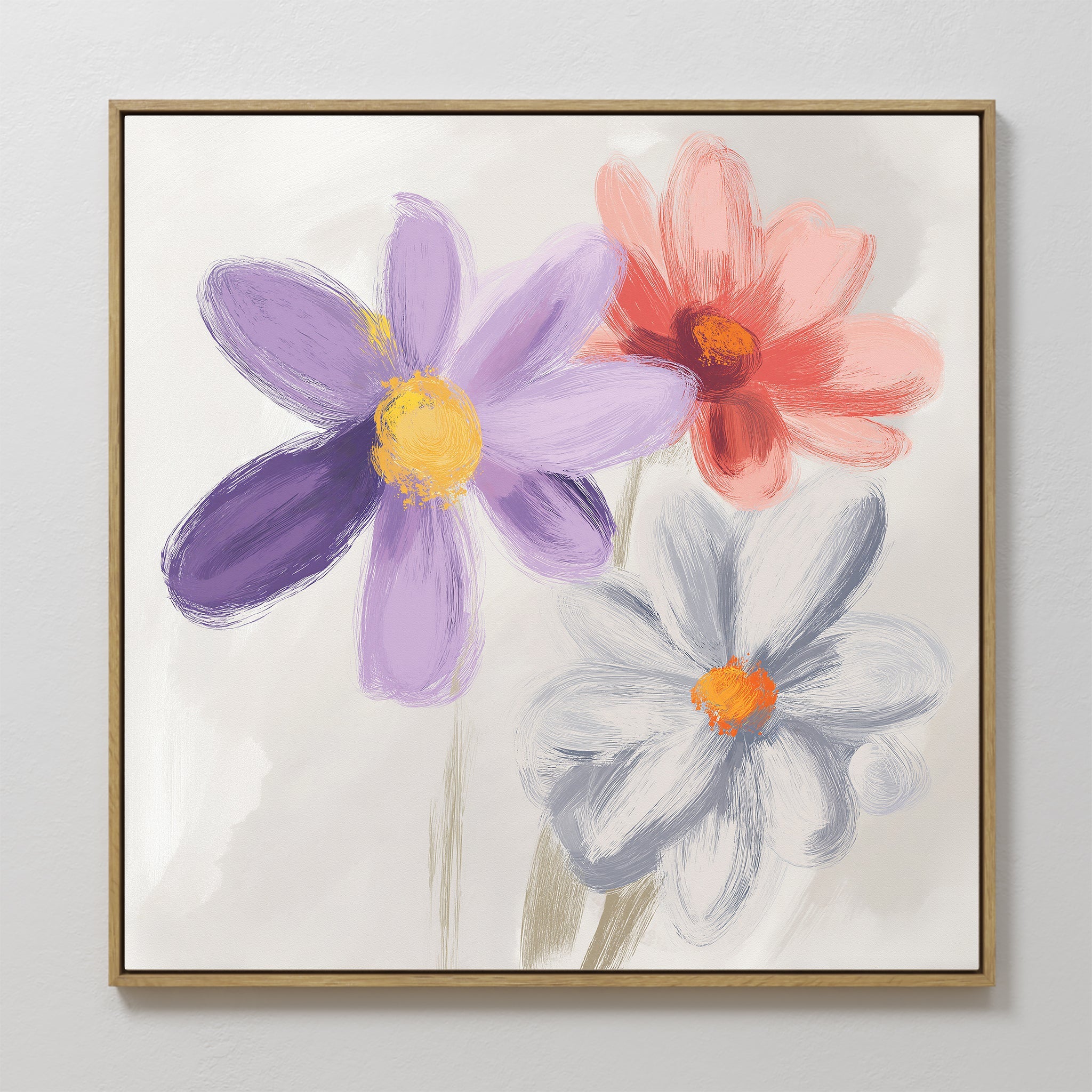 Three Petals in Quiet Conversation – multicolour botanical canvas wall art print by Aspire Prints