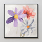 Three Petals in Quiet Conversation – multicolour botanical canvas wall art print by Aspire Prints
