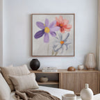 Three Petals in Quiet Conversation – multicolour botanical canvas wall art print by Aspire Prints
