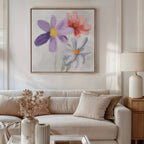 Three Petals in Quiet Conversation – multicolour botanical canvas wall art print by Aspire Prints