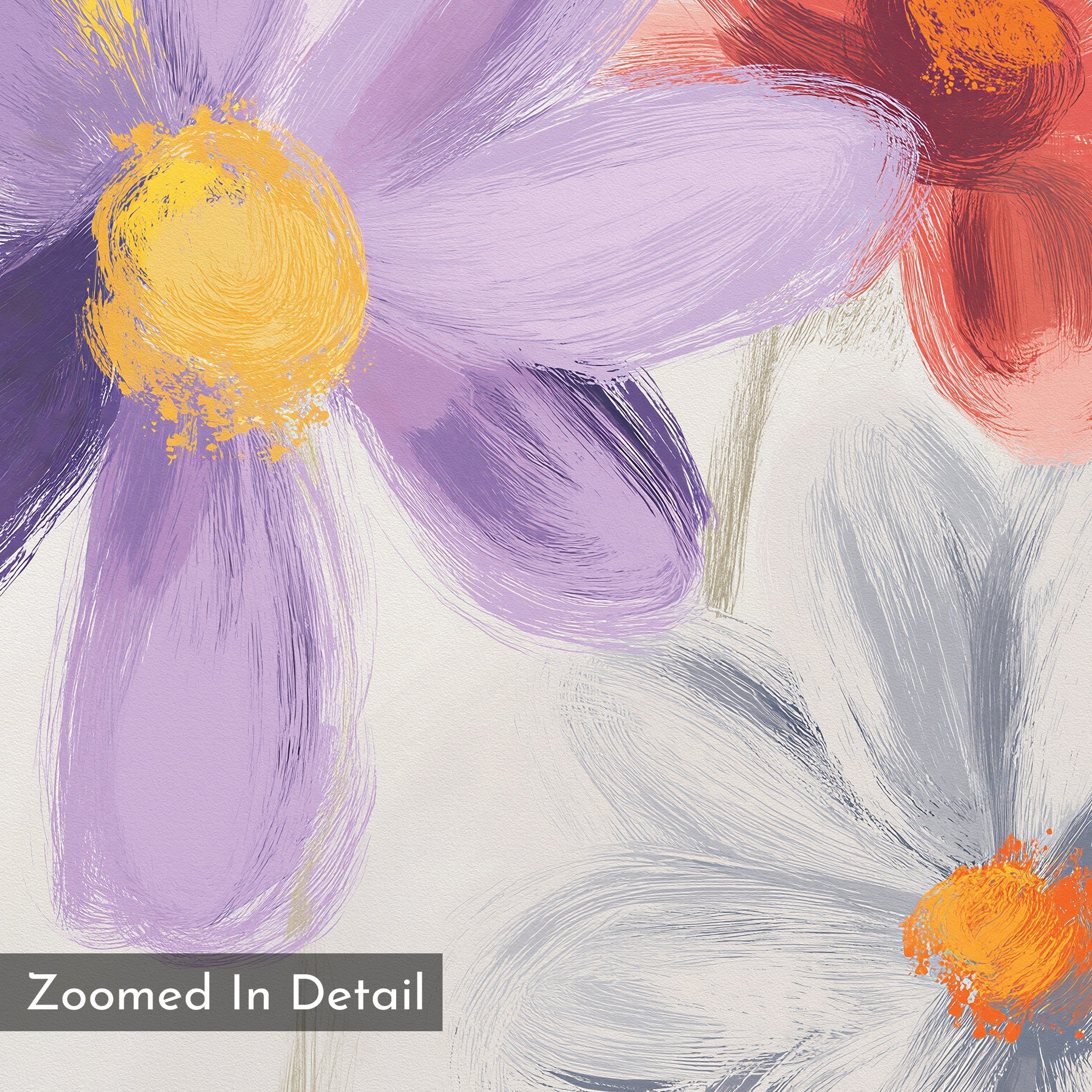 Three Petals in Quiet Conversation – multicolour botanical canvas wall art print by Aspire Prints