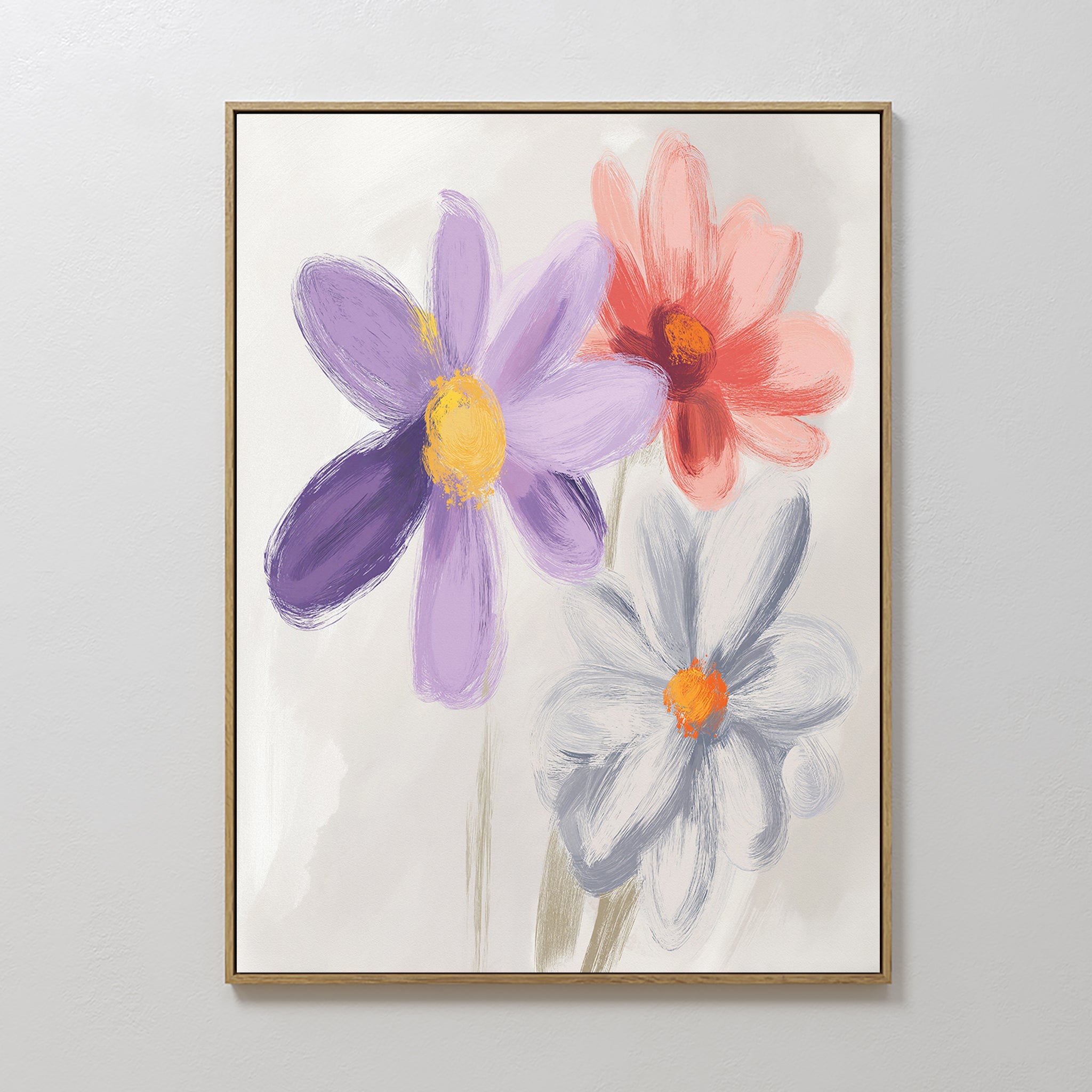 Petals in Quiet Conversation – multicolour botanical canvas wall art print by Aspire Prints