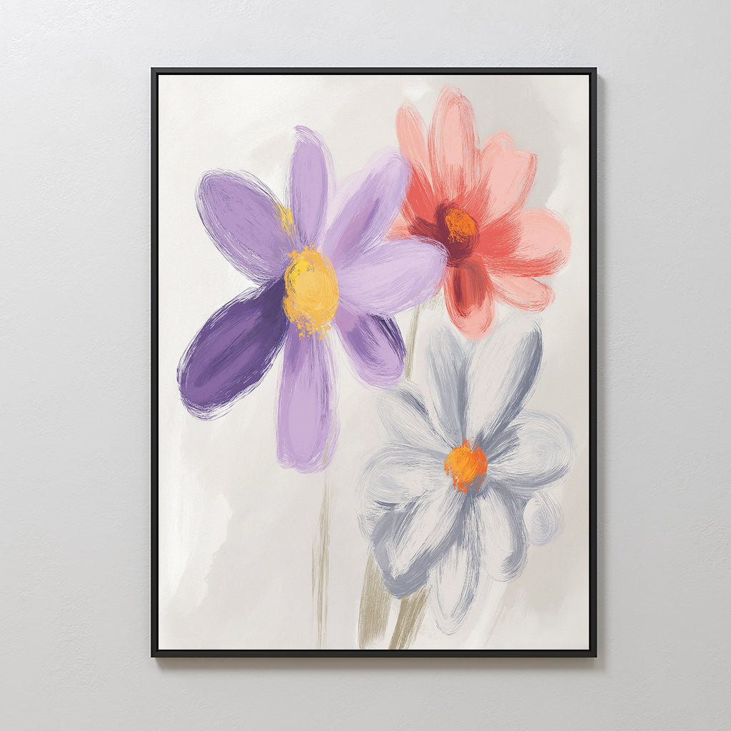 Petals in Quiet Conversation – multicolour botanical canvas wall art print by Aspire Prints