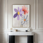 Petals in Quiet Conversation – multicolour botanical canvas wall art print by Aspire Prints