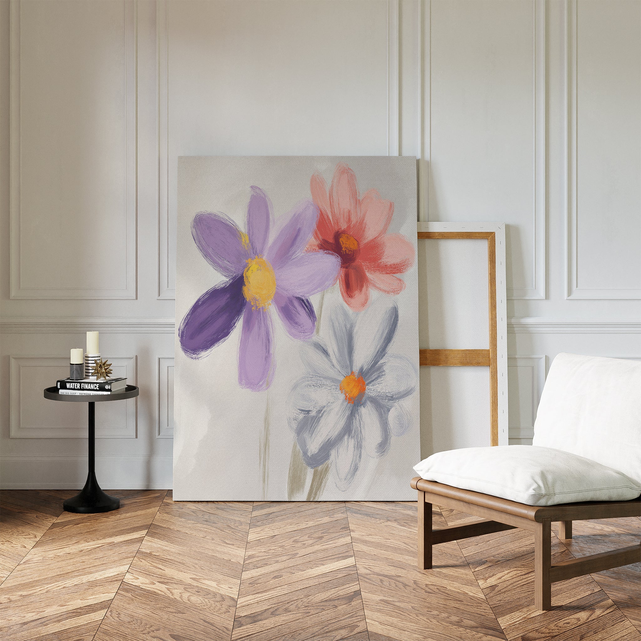 Petals in Quiet Conversation – multicolour botanical canvas wall art print by Aspire Prints