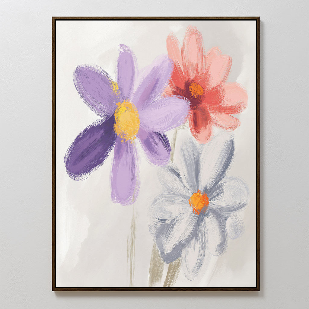 Petals in Quiet Conversation – multicolour botanical canvas wall art print by Aspire Prints