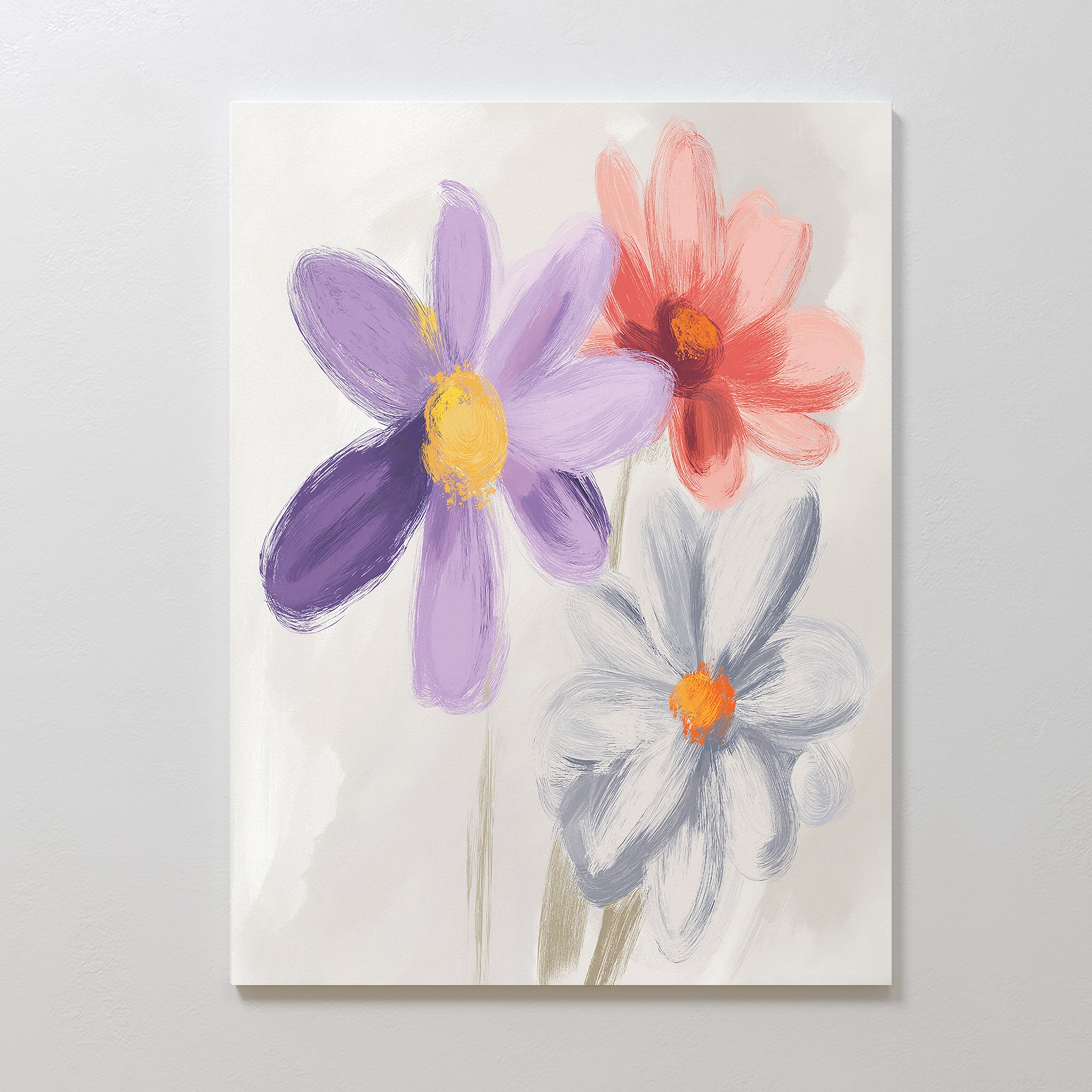 Petals in Quiet Conversation – multicolour botanical canvas wall art print by Aspire Prints