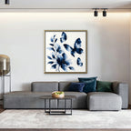 Blue Butterflies Canvas Art - Square – Gold Floating Frame in room setting