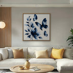 Blue Butterflies Canvas Art - Square – Oak Floating Frame in room setting