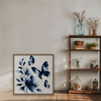 Blue Butterflies Canvas Art - Square – Oak Floating Frame in room setting
