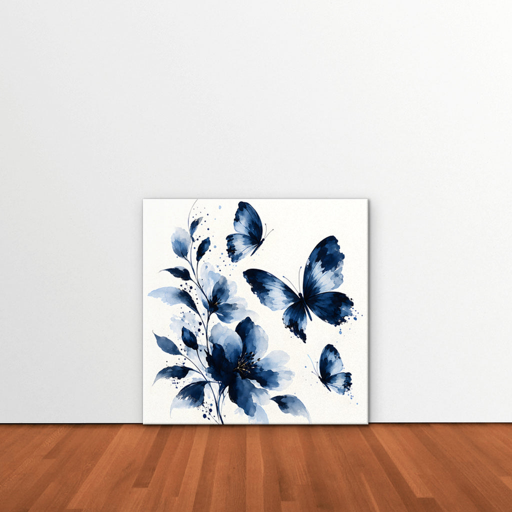 Blue Butterflies Canvas Art - Square – Stretched Canvas Only in room setting