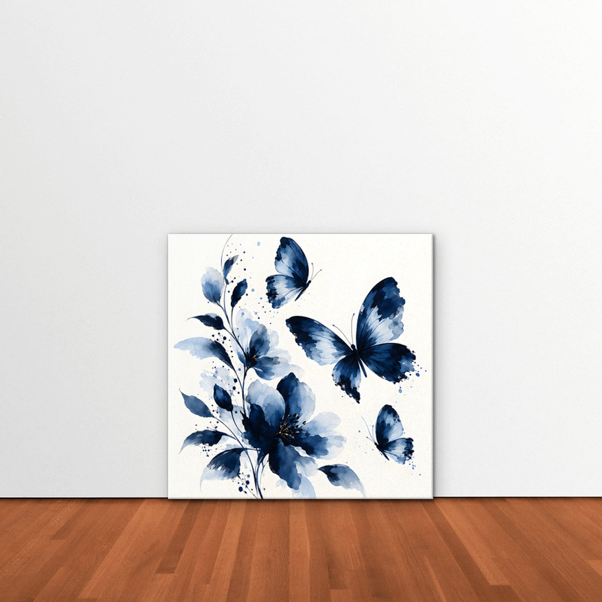 Blue Butterflies Canvas Art - Square – Stretched Canvas Only in room setting