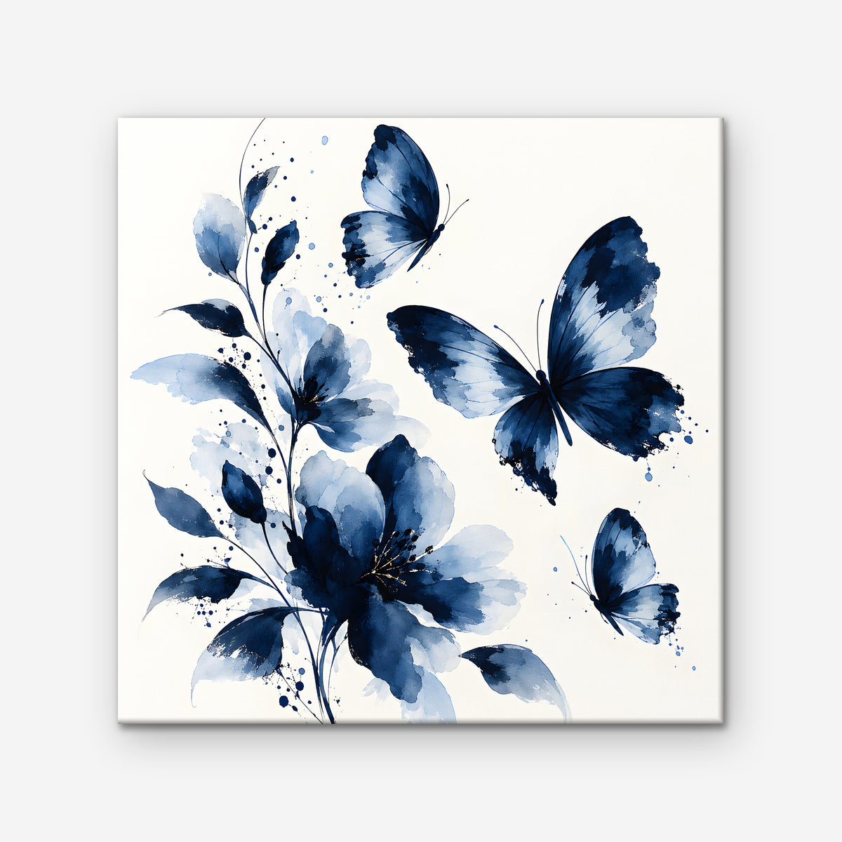 Blue Butterflies Canvas Art - Square – Stretched Canvas Only on white background