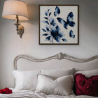 Blue Butterflies Canvas Art - Square – Walnut Floating Frame in room setting