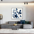 Blue Butterflies Canvas Art - Square – White Floating Frame in room setting
