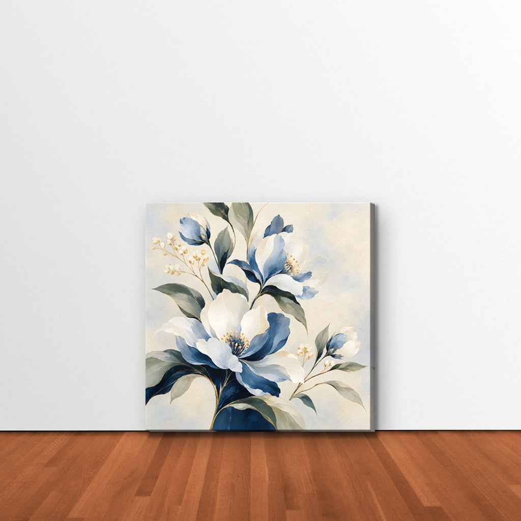 Blue Magnolia Bouquet Canvas Art - Square – Stretched Canvas Only in room setting