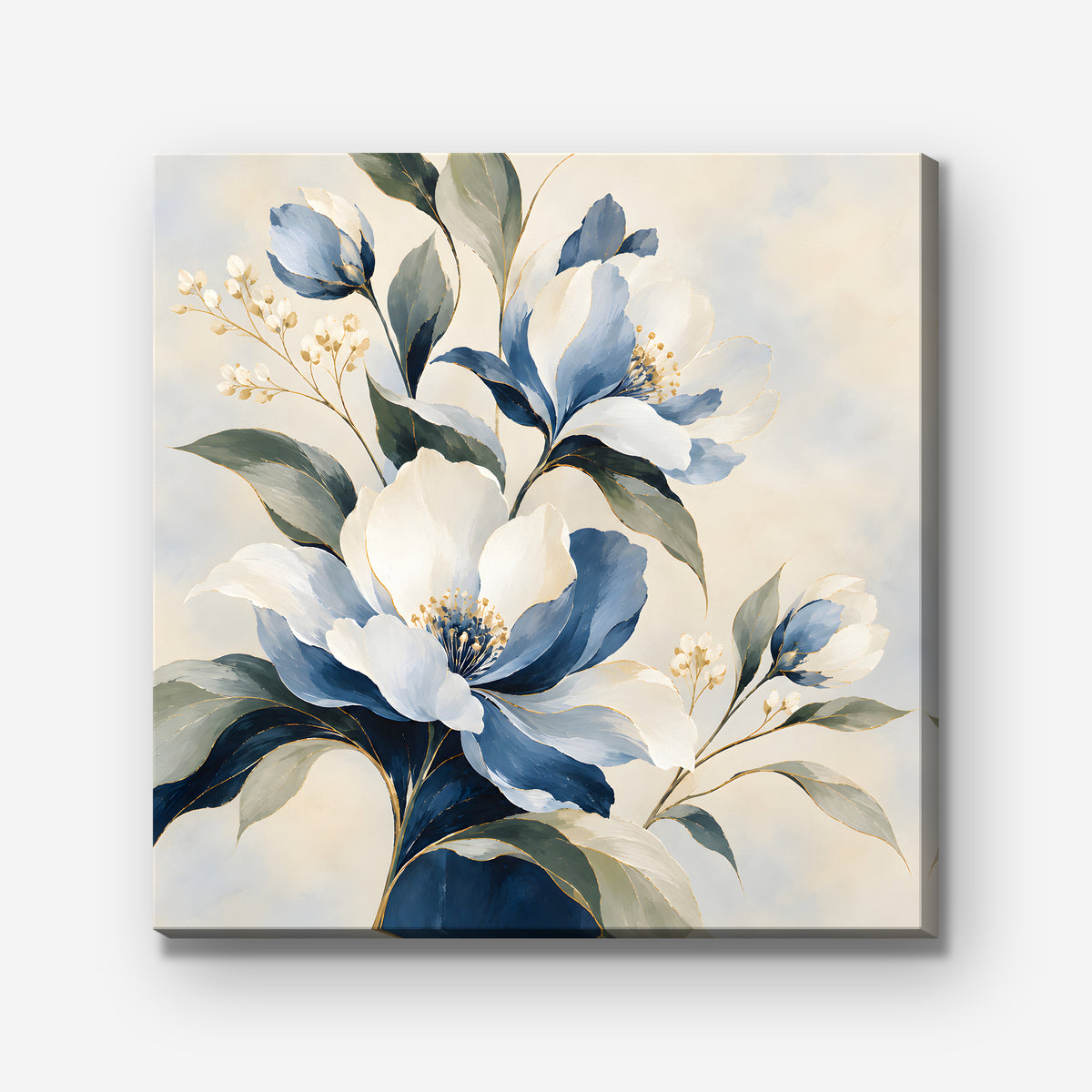Blue Magnolia Bouquet Canvas Art - Square – Stretched Canvas Only on white background