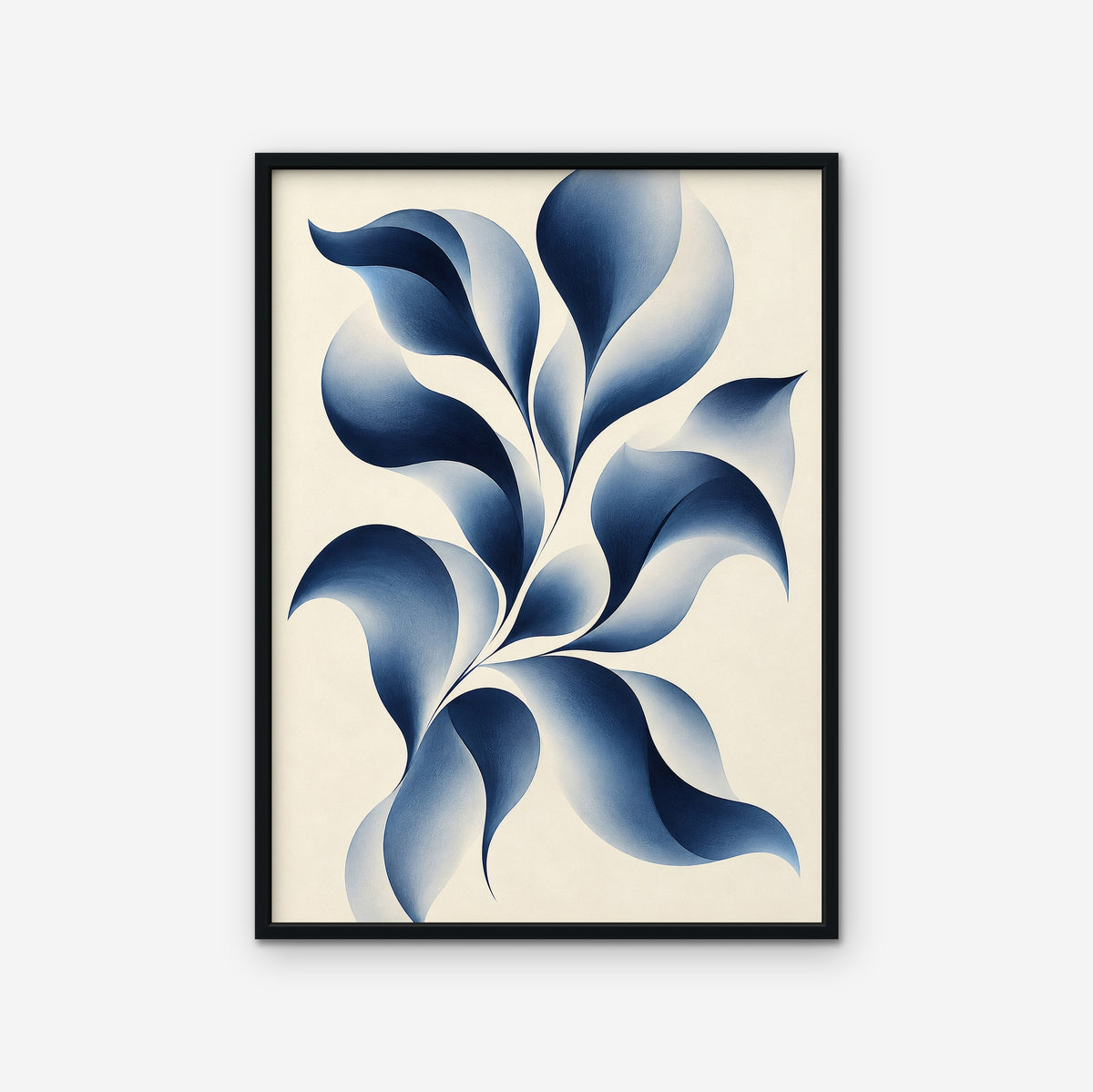 Blue Petal Vine Canvas Art - Vertical – Black Floating Frame on white background