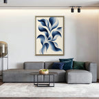 Blue Petal Vine Canvas Art - Vertical – Gold Floating Frame in room setting
