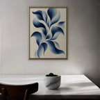 Blue Petal Vine Canvas Art - Vertical – Gold Floating Frame in room setting