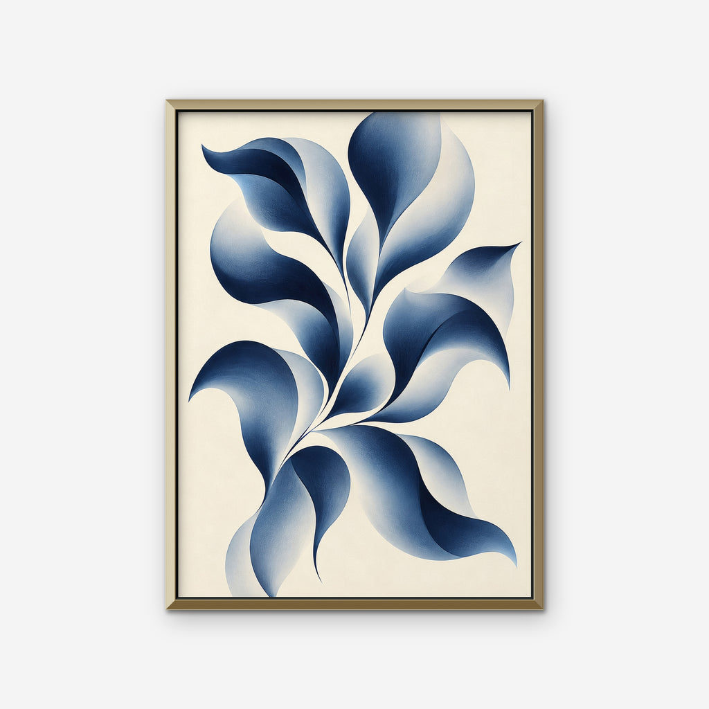 Blue Petal Vine Canvas Art - Vertical – Gold Floating Frame on white background