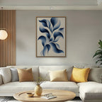 Blue Petal Vine Canvas Art - Vertical – Oak Floating Frame in room setting