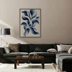Blue Petal Vine Canvas Art - Vertical – Silver Floating Frame in room setting