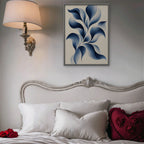 Blue Petal Vine Canvas Art - Vertical – Silver Floating Frame in room setting