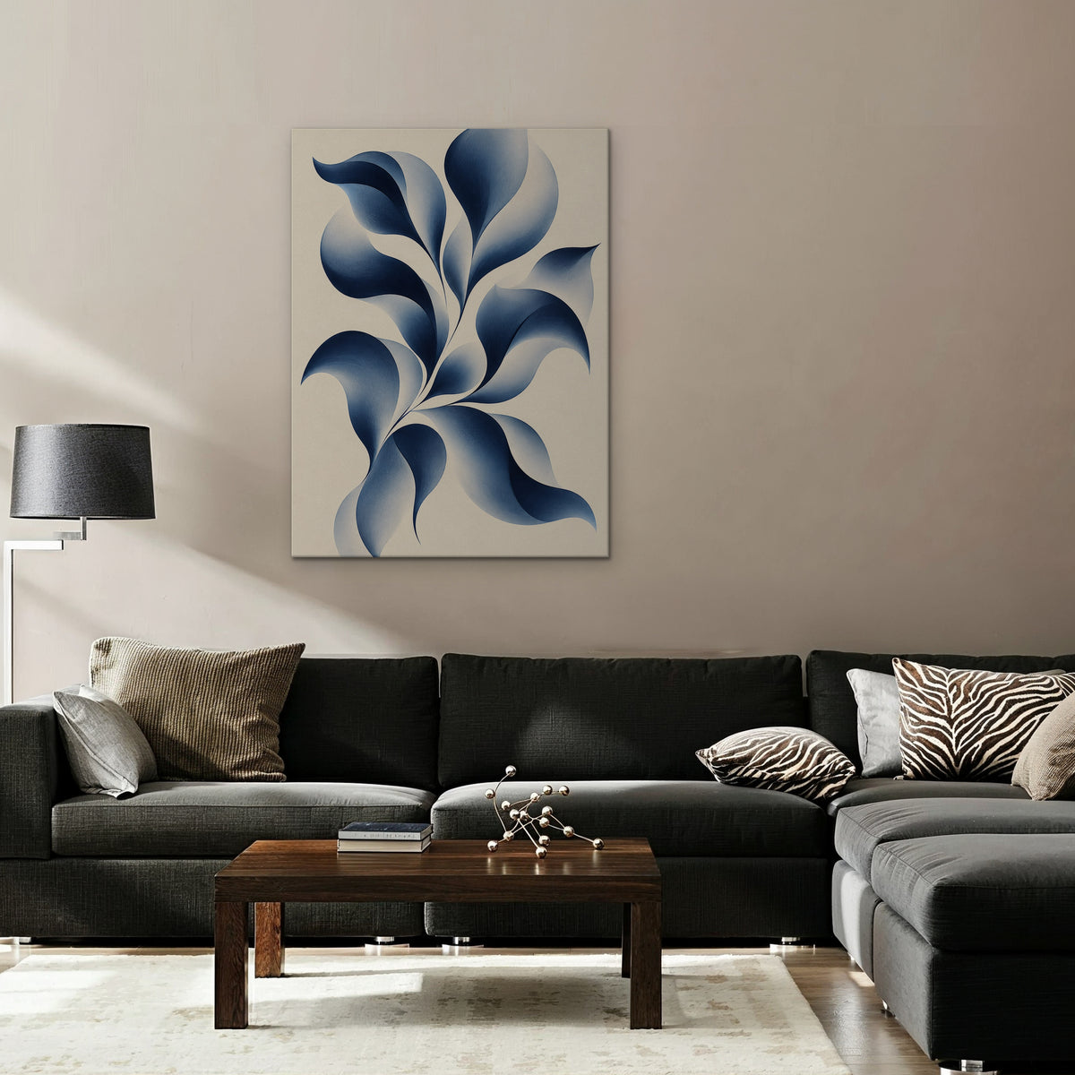 Blue Petal Vine Canvas Art - Vertical – Stretched Canvas Only in room setting