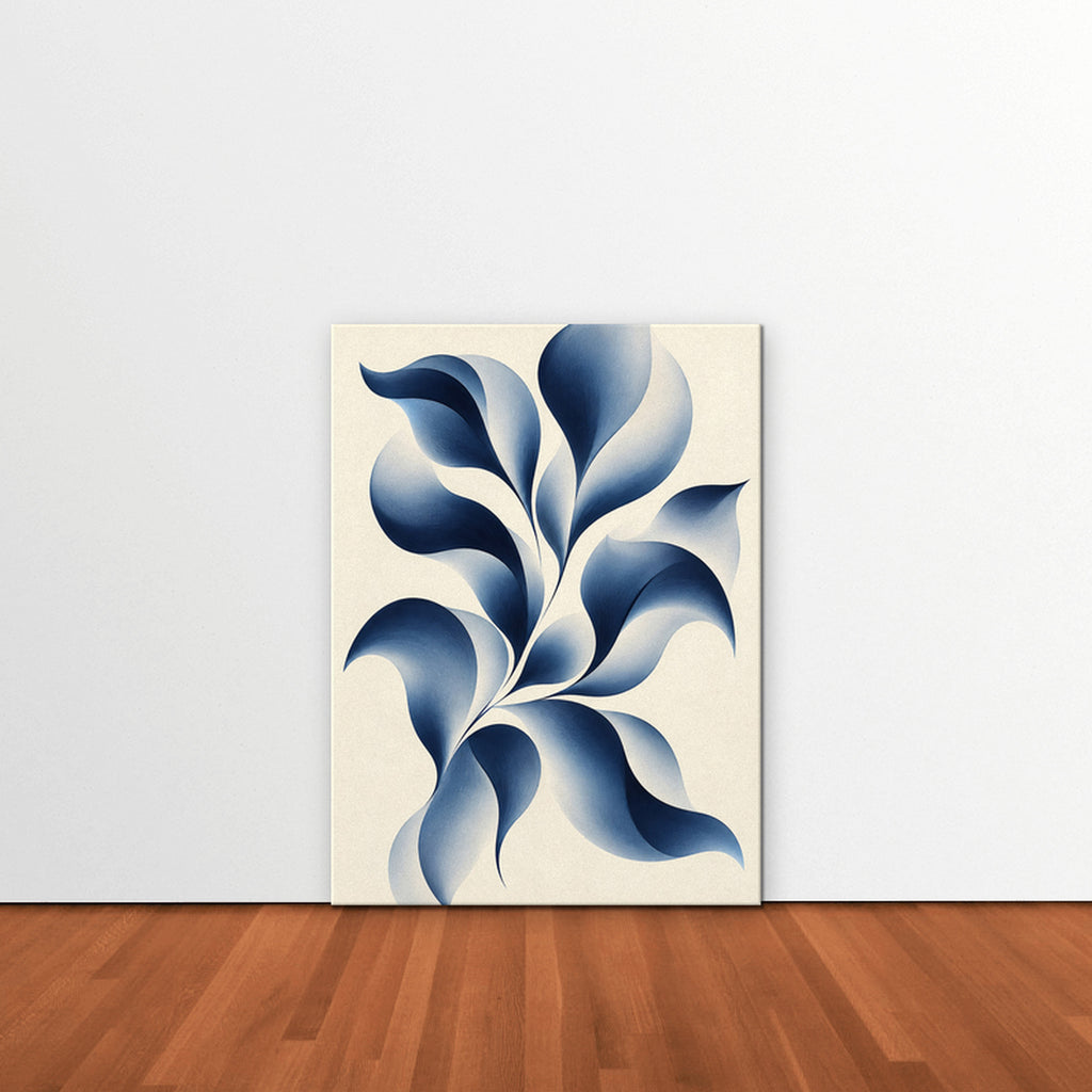 Blue Petal Vine Canvas Art - Vertical – Stretched Canvas Only in room setting