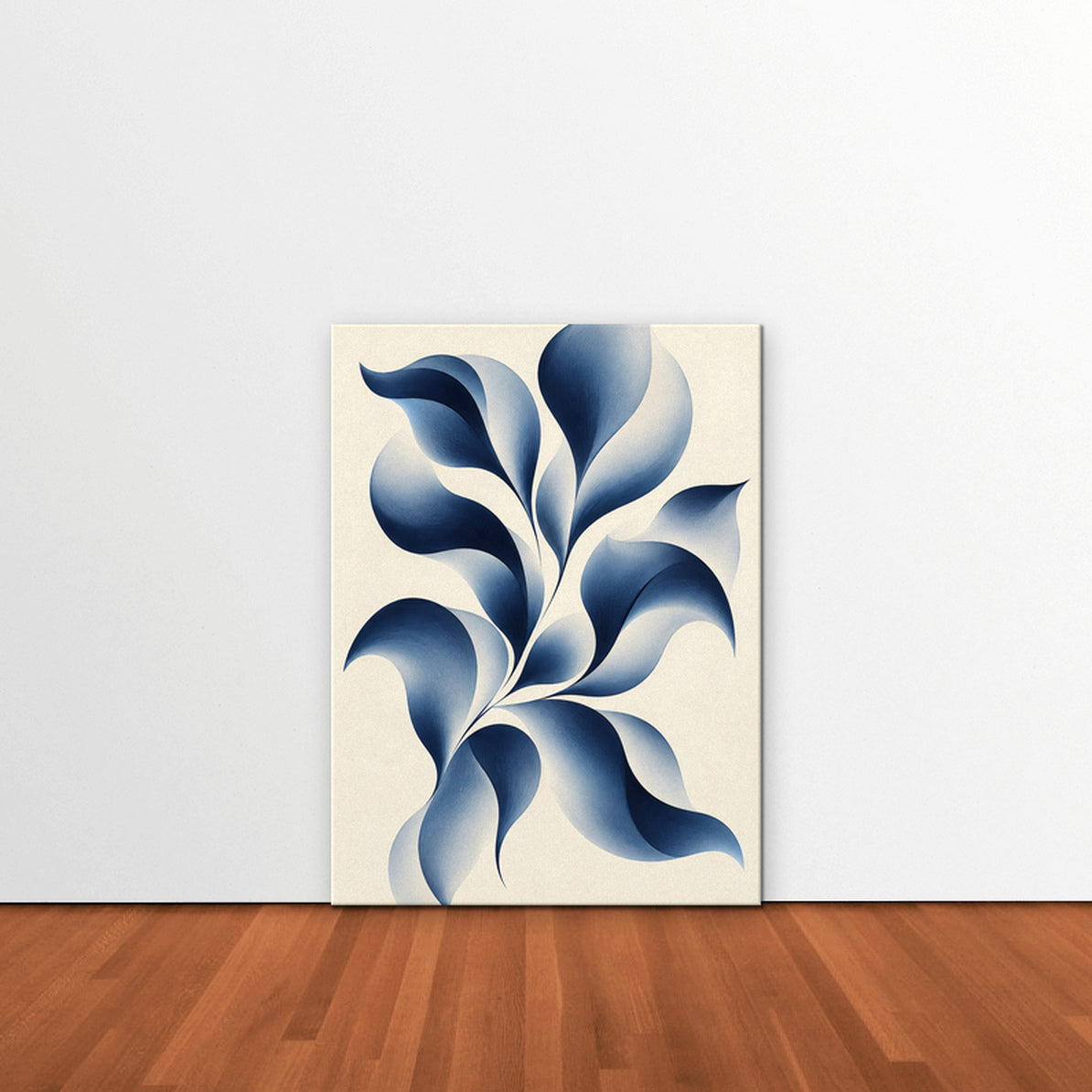 Blue Petal Vine Canvas Art - Vertical – Stretched Canvas Only in room setting