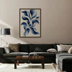 Blue Petal Vine Canvas Art - Vertical – Walnut Floating Frame in room setting