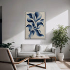 Blue Petal Vine Canvas Art - Vertical – White Floating Frame in room setting