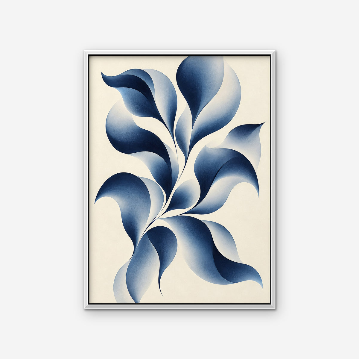 Blue Petal Vine Canvas Art - Vertical – White Floating Frame on white background