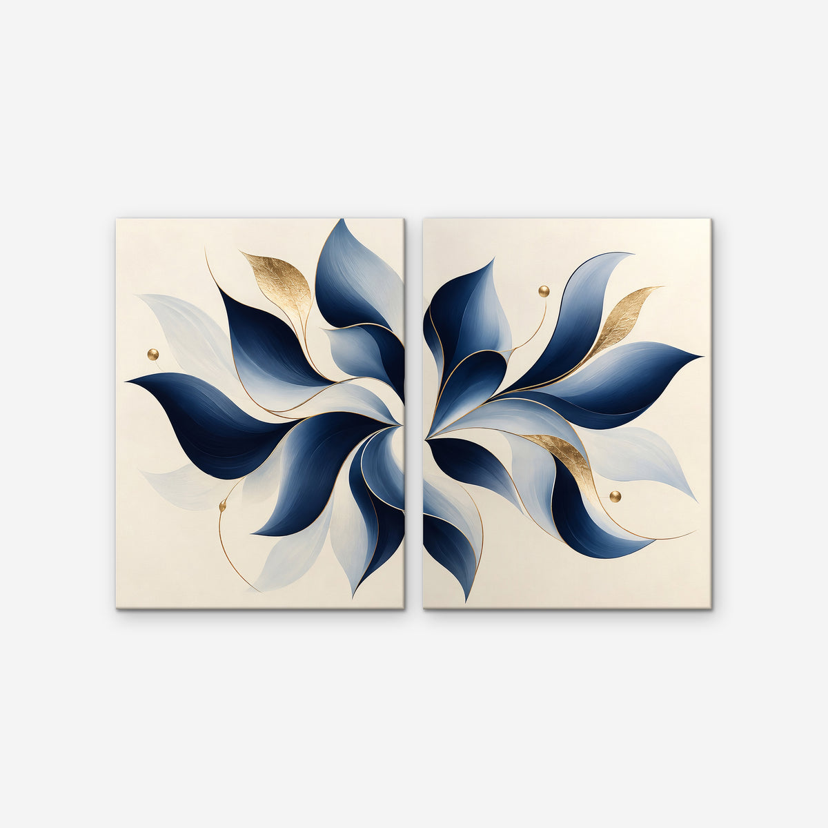 Blue Pinwheel Leaves Canvas Art - Set of 2 – Stretched Canvas Only on white background