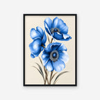 Blue Poppies Canvas Art - Vertical – Black Floating Frame on white background